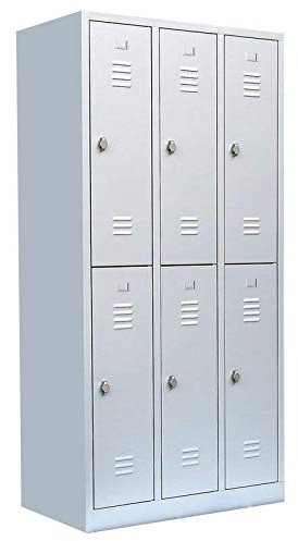 Lüllmann Spind 6 Fächer komplett montiert grau Schließfachschrank H 1950 x B 885 x T 500 mm Spindschrank Kleiderspind