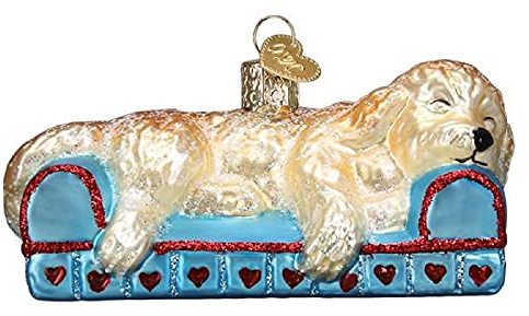 Old World Christmas Sleepy Doodle Dog Glass Blown Ornament for Christmas Tree, Handcrafted Holiday Decoration, Dog Collection