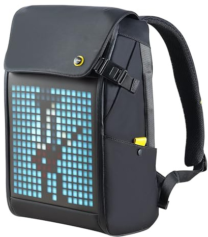 Divoom Pixoo Pixel Art Reise-Laptop-Rucksack mit App-gesteuertem 16X16 RGB-LED-Bildschirm, wasserdichte College-Schule-Computertasche Geschenke für Frauen und Männer Schul-College-Studenten