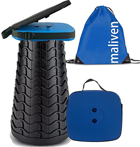 maliven Collapsible Camping Stool with Seat Cushion & Nylon Bag, Square Portable Telescopic Stool, Lightweight Sturdy Foldable Stool for Camp Fishing Picnic, Max Load 550 lb