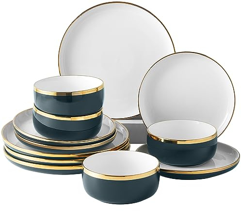 Pokini Porcelain Dinnerware Sets for 4, Luxury China Plates and Bowls Sets
