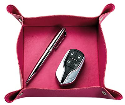 DELMON VARONE - Taschenleerer 14x14cm aus veganem Eco Kunstleder (pink) - Taschenentleerer, Schlüsselschale & Stiftablage - Ablage für Schmuck, Kleingeld & Handy - Elegante Taschenleerer-Schale