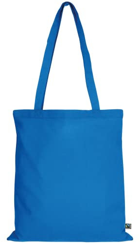 TEXXILLA 10er | 100er | 250er Pack Fairtrade Baumwolltasche - 14 Farben | mit Zwei Langen Henkeln | 38x42cm | Jutebeutel | Einkaufstasche | unbedruckt, Farbe:hellblau, Menge:10