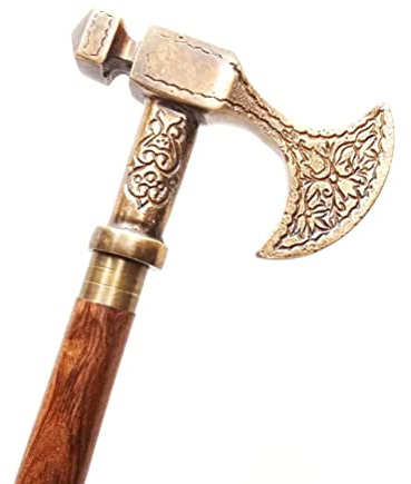 Viking Walking Cane Handmade Vintage Walking Cane Wooden Walking Stick Brass Antique Viking Axe Handle Part Wear Costume Gift for Men & Women