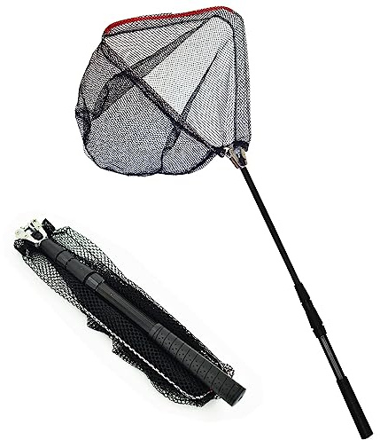 Senston Kescher Angeln mit Teleskopstangengriff, Faltbares Nylon Angel Kescher für Kajak, Salmon, Catfish, Bass, Trout, Einfach zu Fangen und Freizugeben
