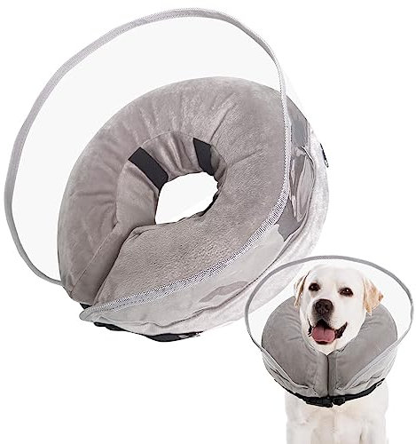 Winmany Aufblasbares Halsband für Hunde Katzen Schutzkegel Erholung Halsband Nach Operationen Neutrieren Verstellbares Haustier Donut Halsband mit Leitwand Verhindert Beißen und Kratzen (Grau, XL)