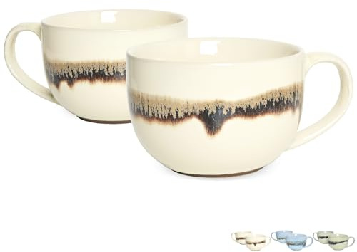 Bosmarlin Ceramic Large Coffee Mug Set of 2, 23 Oz, Jumbo Mug Soup Bowls with Handles, Dishwasher and Microwave Safe (23 Oz, Beige)