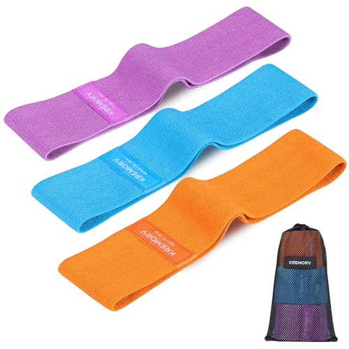 KREMORV Fitnessbänder Stricken Widerstandsbänder Anti-Rutsch Trainingsbänder (3er-Pack) für Yoga Pilates Crossfit Workout