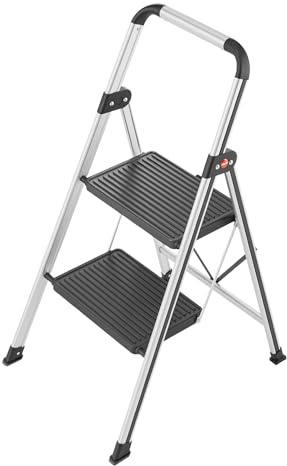 Hailo K71 Marchepied Pliable antidérapant à 2 marches pour Garage, Maison et Cuisine Argenté/Noir