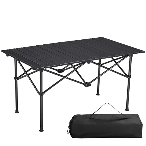 Navaris Mesa Plegable Camping - Mesita Plegable Playa de Aluminio de 95 x 55 x 50 cm - Mesa Portatil Camping con Bolsa de Transporte - Mesa Camping Plegable y Resistente - Negro