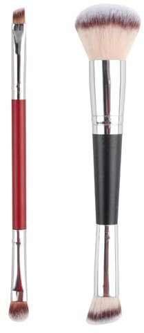 Pennello Fondotinta 2-in-1,Set di 2 Pennelli Multifunzione pennelli per trucco professionali per Fondotinta Liquido, Cipria, Blush, Correttore, Ombretto, Contouring Viso