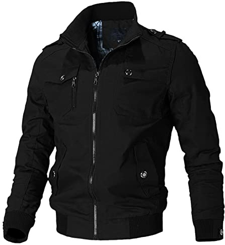 AIEOE Veste d'extérieur en coton pour homme, séchage rapide, légère, décontractée, sport, cargo, veste respirante avec poche zippée, Noir , XXL