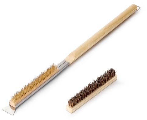Aieve 26 Pizza Oven Brush with Stone Scraper, Cleaning Brush and Scraper for Pizza Oven and Stone, Extra Long Handle and 2 Heat-Resistant Brush Heads
