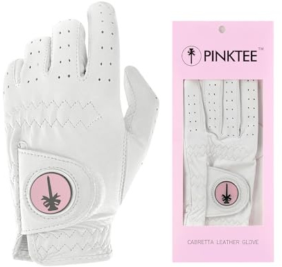CROWNBLANKS PINKTEE Damen Golfhandschuh für die Linke Hand, 1 Stück Golfhandschuhe aus weich Cabretta-Leder mit abnehmbarem magnetischem Ballmarker, Vollfinger