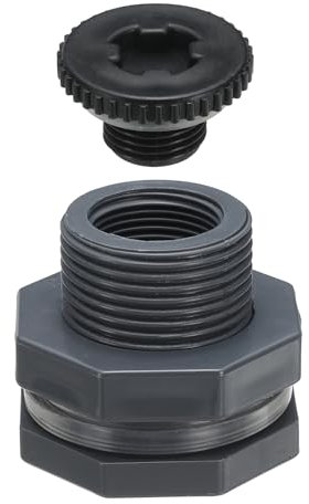PATIKIL Conector de Pared de PVC con Tapón G 3/4, Conector de Tanque de Agua de Doble Rosca con Junta de Sellado de PVC para Cubo de Lluvia, Fregaderos, Acuarios, Gris