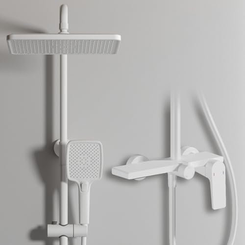 BiaoTeng Ensemble Douchette Douche Salle de Bain Robinet Cascade Mitigeur Robinet de Baignoire Colonne de Douche avec Mitigeur Blanc