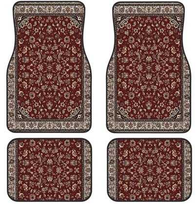 IUBBKI Tapis de Sol Avant et arrière de Voiture en Tapis Oriental Rouge Rouille, Tapis de Voiture, Ensemble Complet de 4 Tapis, Protection Toutes Saisons