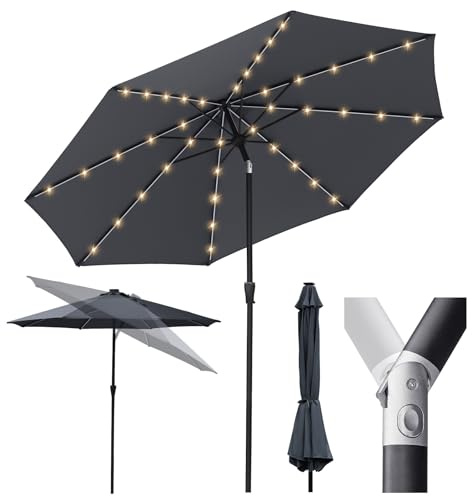 Sekey Solar-LED Sonnenschirm 300 cm mit Kurbel& Knickbar, Alu, 40 LED, UV50+