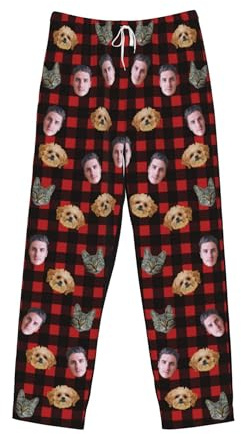 Pekdi Personalisierte Pyjamahose für Männer Frauen, karierte PJ Hose mit Gesicht lustige Pyjama Schlaf Unterseiten Schlafbekleidung, personalisierte Foto Pyjamahose mit Hund Katze Haustier Gesicht