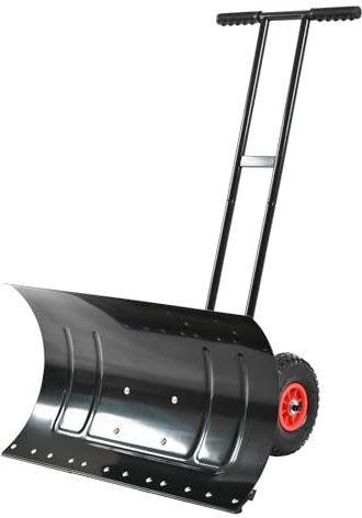 ZHAOXI 30In Heavy Duty teel now hovel Pusher, Efficient now Removal Tool, Ergonomic Design, for Driveway W/Wheels, Adjustable Handle, Angled Blade,Powder-Coated teel for Long