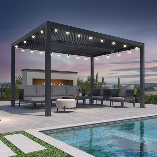 PURPLE LEAF Pergola Bioclimatique 4 x 3,3 m avec Éclairage Extérieur Intégré, Pergola Jardin Exterieur Lames Orientables Superficie 13,2 m² Tonnelle Aluminium pour Terrasse et Patio, Gris