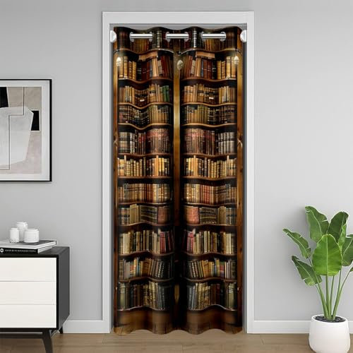 Loussiesd Kinder Bibliothek Türvorhang 106x203cm Alte Bücher Retro Holz Bücherregal Vorhang für Jungen Mädchen Vintage Museum Vorhang für Innentür Raumteiler