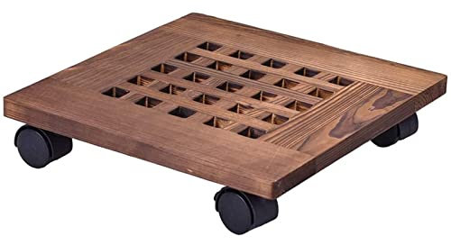 Chariot à Plantes, Chariot à Plantes, Chariot à jardinières, Chariot à Plantes en Bois Roulant, Support à Plantes en Pot avec roulettes, Support carré pour Pots de Fleurs, Chariot à jardinières d