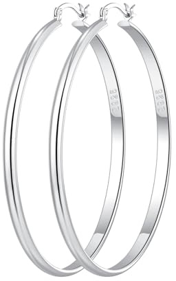RANKEEF 3 mm De large Creoles argent femme hypoallergéniques 925 Boucle d'oreille creole femme Boucles d'oreilles créoles en argent sterling Grandes boucles d'oreilles