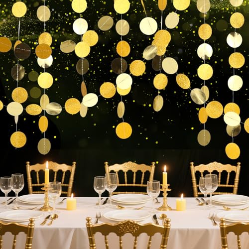 78 Ft Papier Girlande, 6 Stück 4m Hängende Iridescent Runde Garland, Bunt Glitzer Circle Dots Garland für Party Deko, Geburtstag, Hochzeitsdeko (Gold)