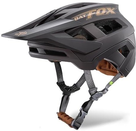 BATFOX Fahrradhelm Mountainbike Helm, Leichter Komfort Ebike MTB Helme Skateboard Helm mit Visier, Atmungsaktiv Helme für Herren Damen Erwachsene Jugend, Verstellbar in der Größe (Golden, L)