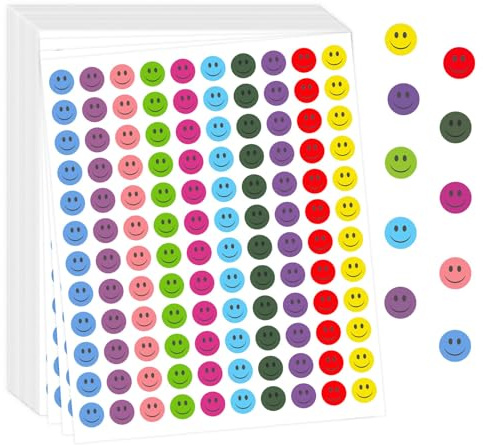 6000 Stück Smiley Aufkleber Runde 1cm Mini Emoji Belohnungssticker in 10 Farben für Lehrer, Kinder & Partys Motivationssticker, Geschenkdeko, Bulk Aufkleber Set