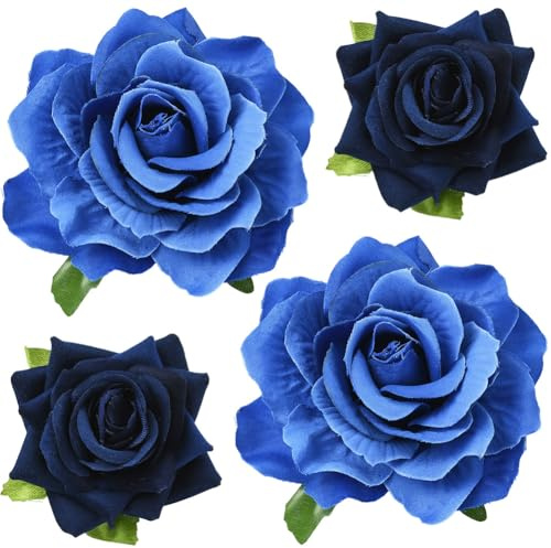 SOFPLATE 4 pince à Cheveux Rose Bleu Marine 2 en 1 broches Florales en Tissu Épingles à Cheveux Chapeaux Sacs Vêtements Accessoires de Décoration pour Fête de Mariage Fête des Mères Fournitures de Dég