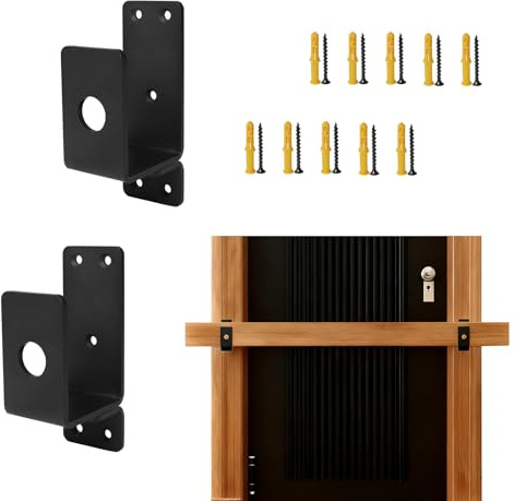 Storystore 2Pcs Door Barricade Brackets, Drop Open Bar Holder Security Metal U Door Brackets for 2x4 Lumber, Door Security Bar for Home Barn Shed Garage Gate