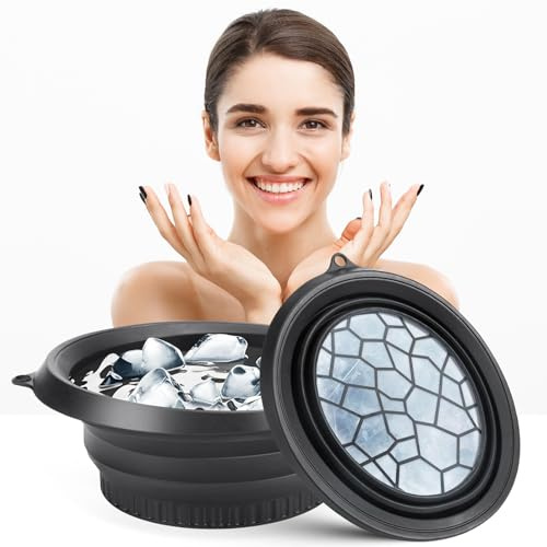 SINZONeu® Bol en Silicone Pliable pour Bain de Glace Visage - Bassine de Lavage avec Bac à Glace Intégré, Réduction des Pores et Gonflements (Noir)