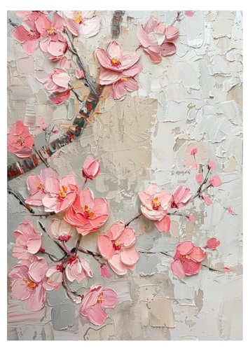 Genérico Lienzo Grueso 3D Pintado A Mano con Magnolia Rosa, Arte Abstracto Minimalista, Pintura Al Óleo Contemporánea, Decoración Del Hogar, Dormitorio Moderno, 50 X 70 Cm (20 X 28 Pulgadas).