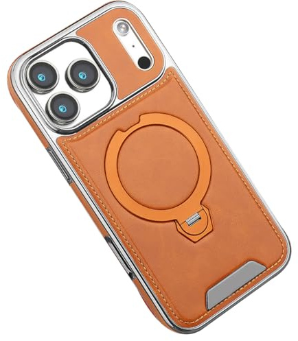 MFAOSHI Magnétique Coque pour iPhone 17 Pro Max/17 Pro/17 Air/17, Mince Affaires Galvanisé Cuir Housse avec Rotatif Béquille Protection Etui,Orange,17 ProMax