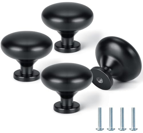 VINATO Poignées de Tiroir 28mm, 4 Pièces Boutons de Meuble Ronds - Poignée de Meuble Cuisine Noir Mat avec Vis, pour Armoire, Placard, Commode, Noir