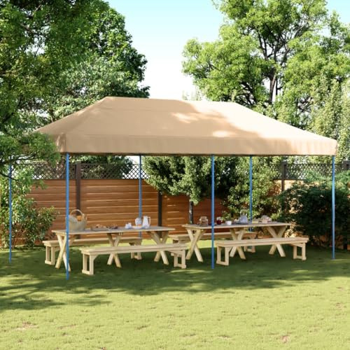 Tente de Réception Pliable, Chapiteau d'Extérieur 580x292x315 cm, Toit Oxford Imperméable, Structure Acier Résistante, Tonnelle Pliante pour Jardin, Fêtes, Événements, Couleur Beige et Bleu