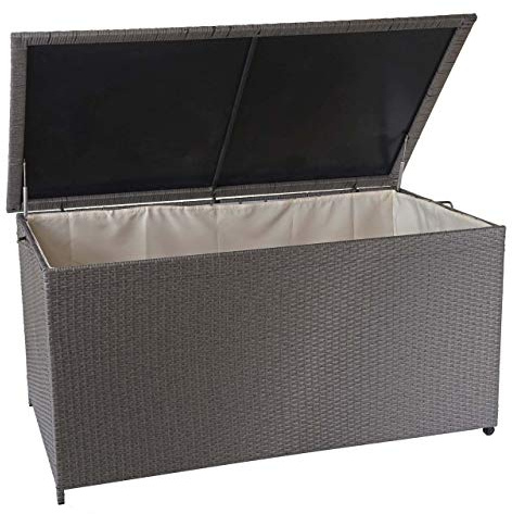 PROREGAL Poly-Rattan Kissenbox, HxBxT 80x160x94cm, Premium grau, 320L, Gartentruhe Auflagenbox Truhe