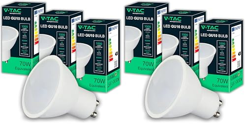 V-TAC 3x Lampadine LED GU10 - Alta Luminosità 10W (Equivalenti a 70W) - 1000 Lumen- Faretto Led GU10 per Massima Efficienza e Risparmio Energetico - 4000K Luce Naturale (Confezione da 2)