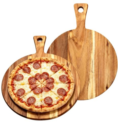 JUNANDHBAO Set med 2 pizzabräden för pizza, skärbräda i trä med handtag, pizzatallrik 40 x 30 cm, pizzabräda, stor pizzatallrik, träpizzatallrik, pizzasax, pizzaugn, tarte flambée