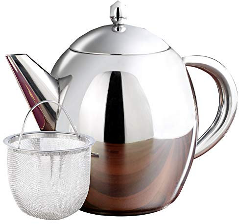 Rosenstein & Söhne Kanne: Edelstahl-Teekanne mit Siebeinsatz, 0,8 Liter, spülmaschinenfest (Teekessel mit Sieb, Teekrug mit Sieb, Edelstahlsieb)