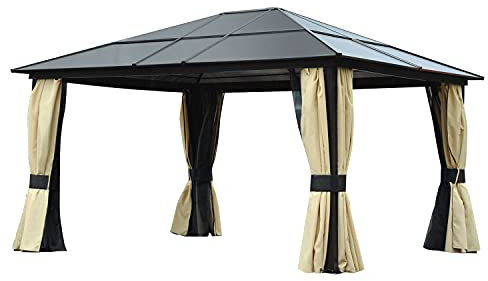 Outsunny Luxus Pavillon Gartenpavillon Alu Partyzelt Gartenzelt mit lichtdurchlässigem PC Dach 420 x 360 x 275 cm