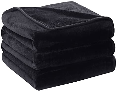 HOZY Kuscheldecke 220x240cm Schwarz, Fleece Decke Sofa Decke, Warme Bettdecke Fleecedecke Couch Decken Flauschige Decke, Tagesdecke Sofaüberwurf Hundedecke Sofadecke Couchdecke flauschig