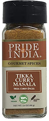 Pride of India – Tikka Curry Masala Seasoning Spice – Gourmet Curry Mix – Ideal for Vegetarian and Meat Dishes – Natural & GMO Free – Easy To Use - 2.4 oz. Small Dual Sifter Bottle