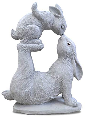 Thaiboo OsterHasen Garten Figur massiv Deko Stein HAB Dich LIEB Hase (Hasen Mama und Kind)