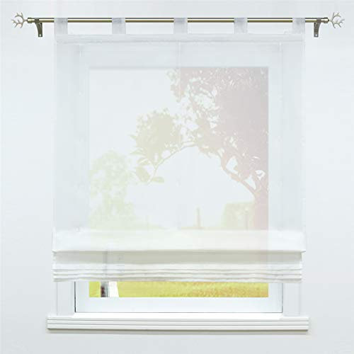 SCHOAL Raffrollo mit Schlaufen Transparente Raffgardine Schlaufenrollo Gardinen Modern Voile 1 Stück BxH 140x155cm Weiß