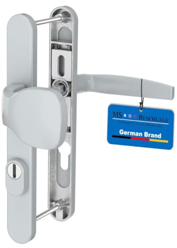 MS Beschläge Schmalrahmengarnitur mit Kernziehschutz Silber PZ Langschild Wechselgarnitur 92mm Türdrücker Haustüre Nebeneingangstüre (Knopf/Drücker, Türstärke 55-70mm)