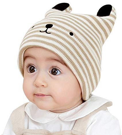 Folding Mützen für Neugeborene, Wintermütze, Baby, Kleinkind, warme Strickmütze, Baby-Wintermütze für den Außenbereich (Farbe: Braun)