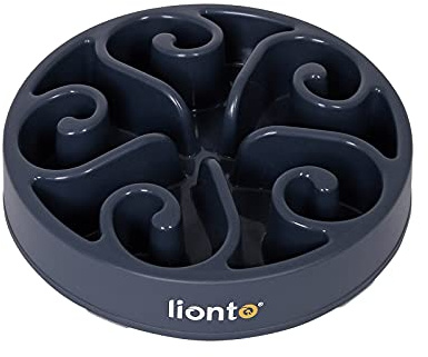 lionto Ciotola anti-ingozzamento per cani e gatti, Ø 20 cm, altezza 5 cm, capacità fino a 450 g, ciotola antiscivolo in plastica alimentare, lavabile in lavastoviglie fino a 100°, grigio scuro